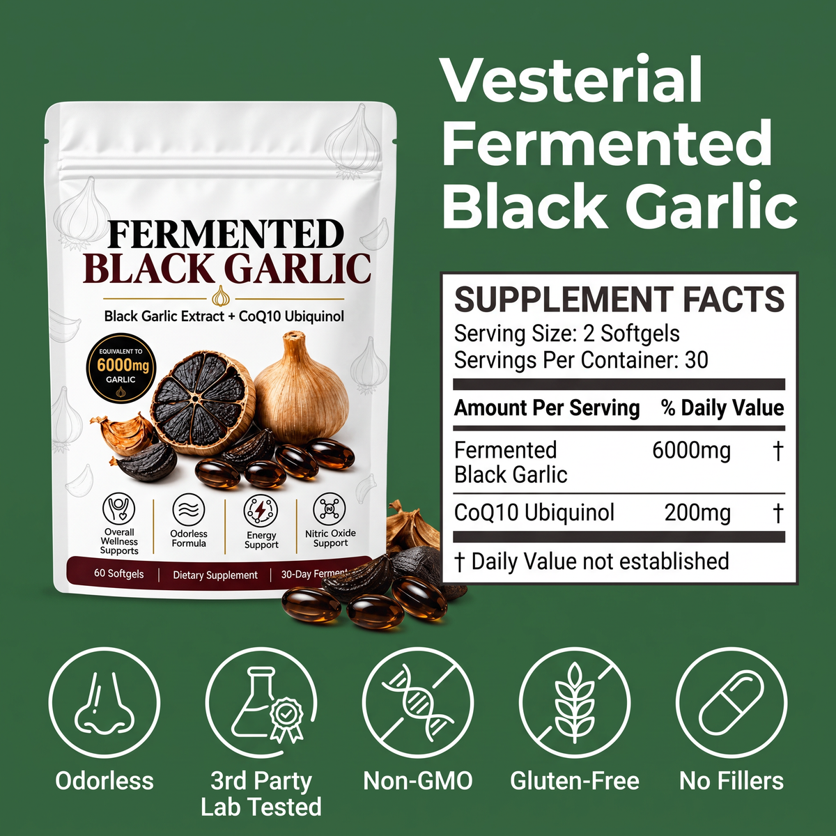 Fermented Black Garlic Extract + CoQ10 Ubiquinol
