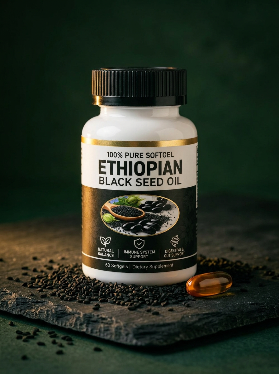 Vesterial Ethiopian Black Seed Oil with Nigella sativa seeds