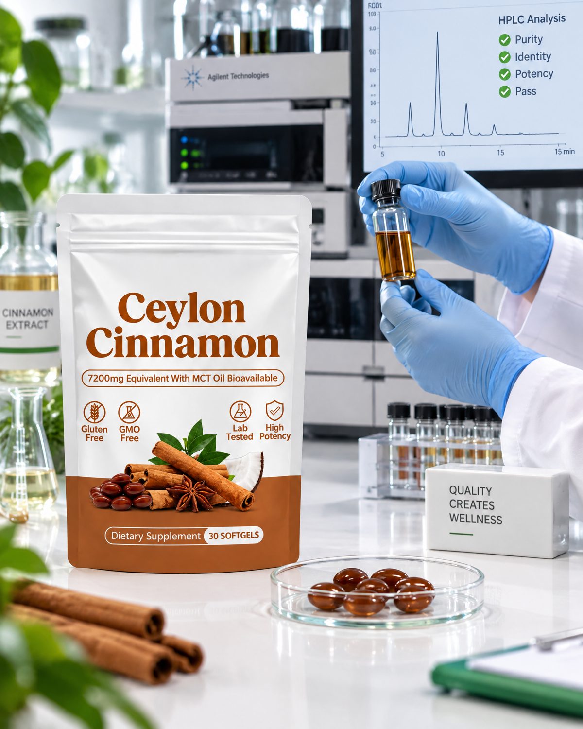 Vesterial Ceylon Cinnamon being tested in a laboratory